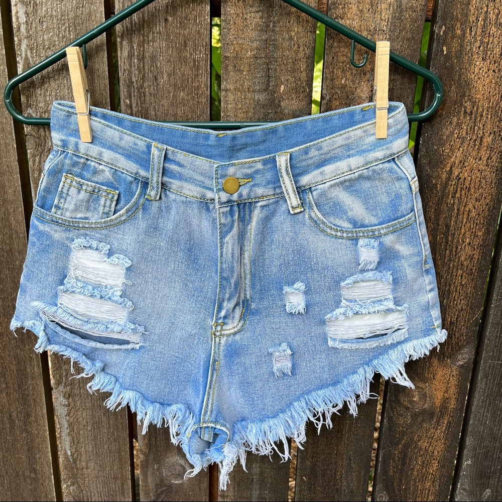 Shein Distressed High Rise Cutoff Jean Shorts Sz S